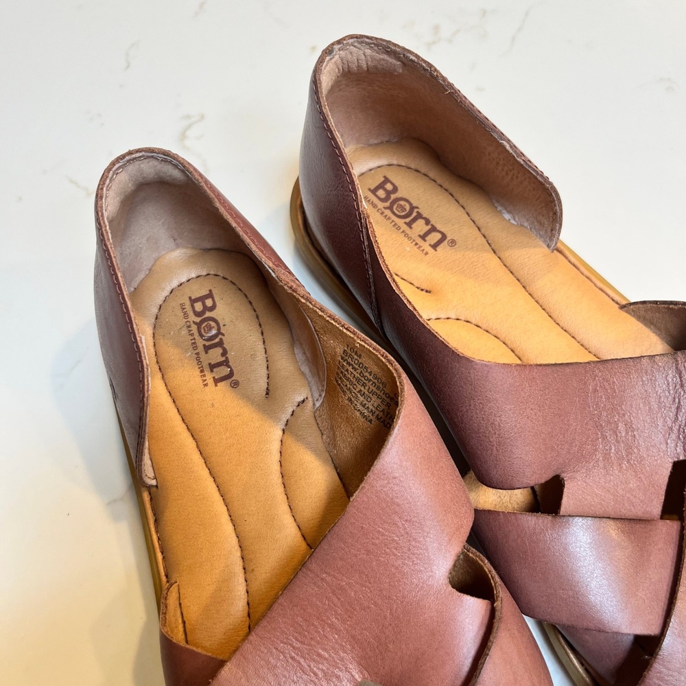 NWOB Born Brown Leather Crisscross Ithaca Flat Sandals Womens 10M BR0054906 - Picture 3 of 10